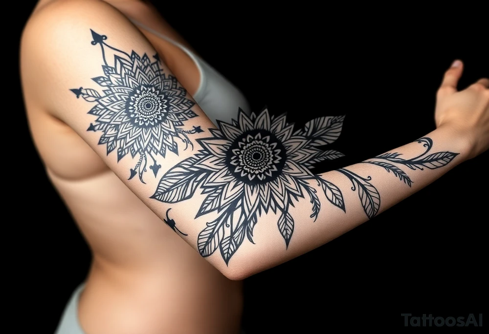 spiritual feather indian mandala shaman tattoo idea