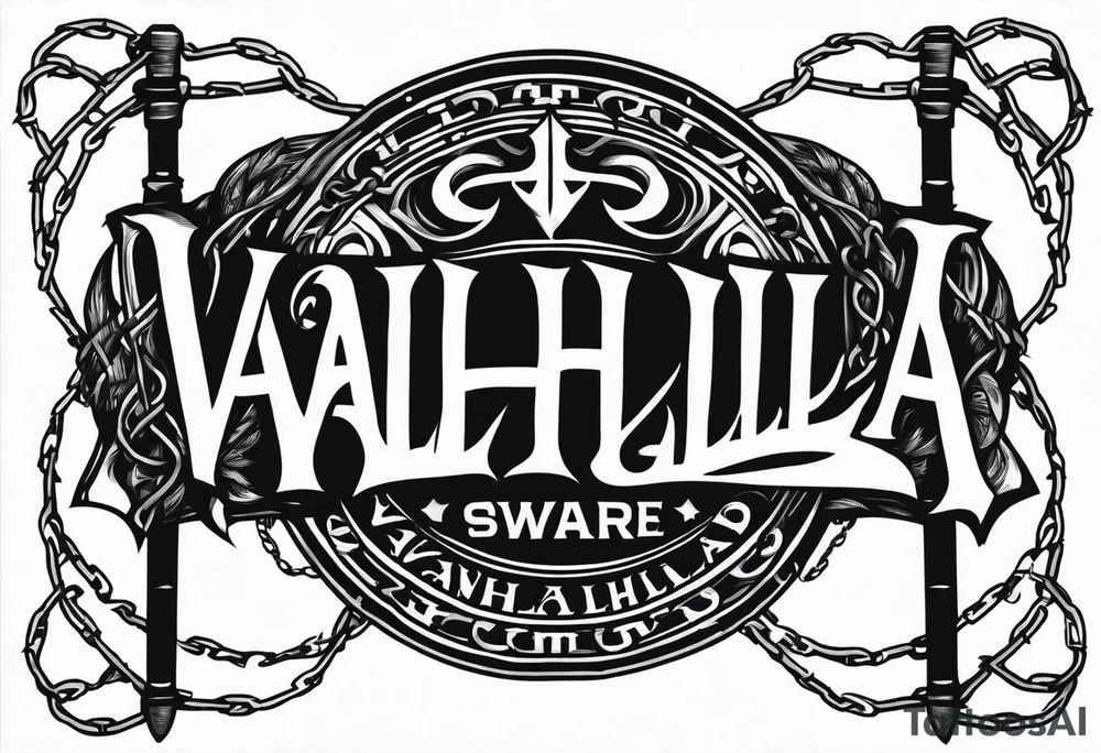 Valhalla sword shield barb wire chain tattoo idea