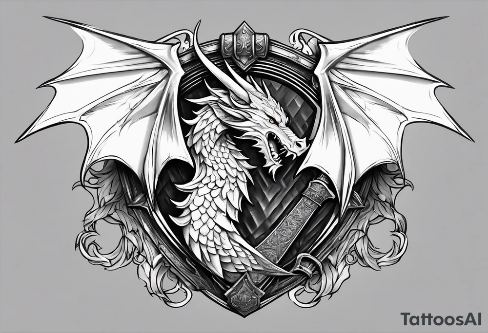 Valhalla sword shield dragon axe tattoo idea