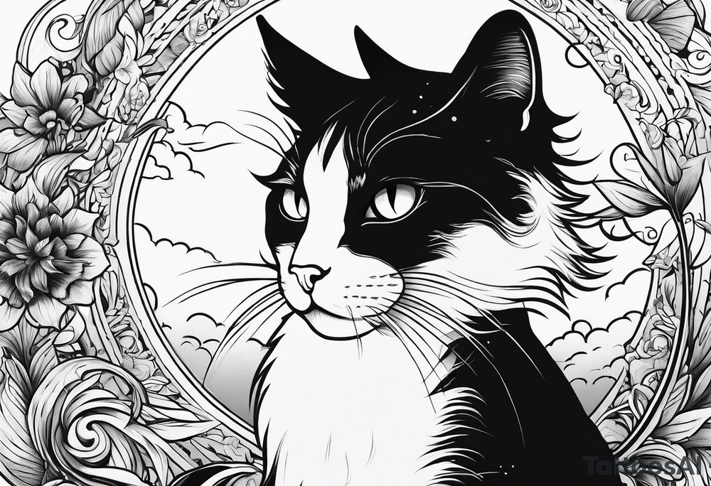 Cat witch looking suspiciously off into the horizon tattoo idea