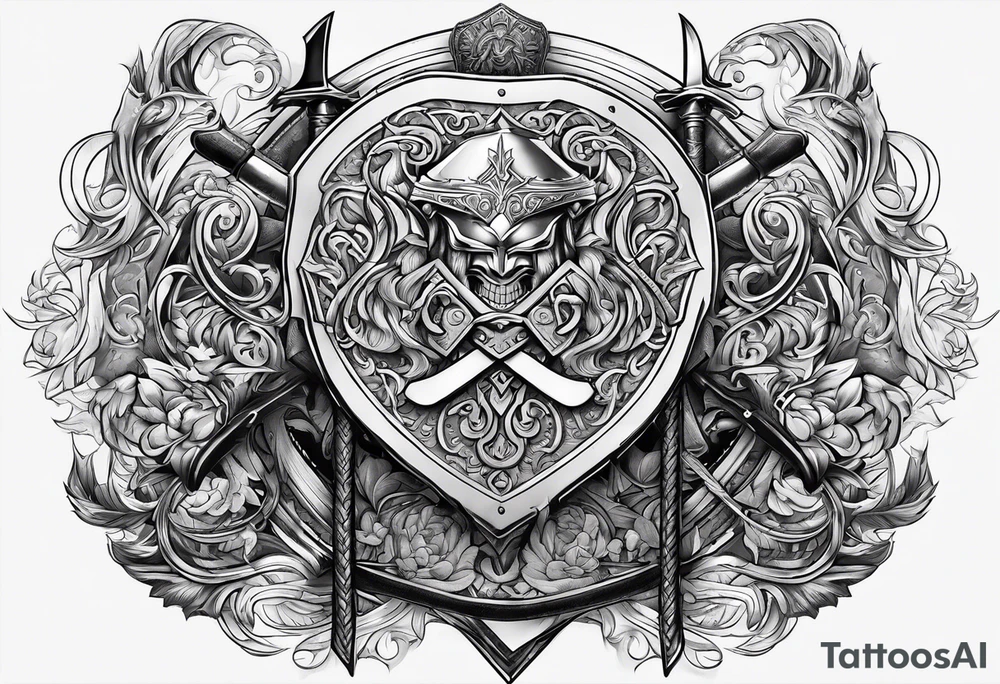 Valhalla steps sword shield axe tattoo idea