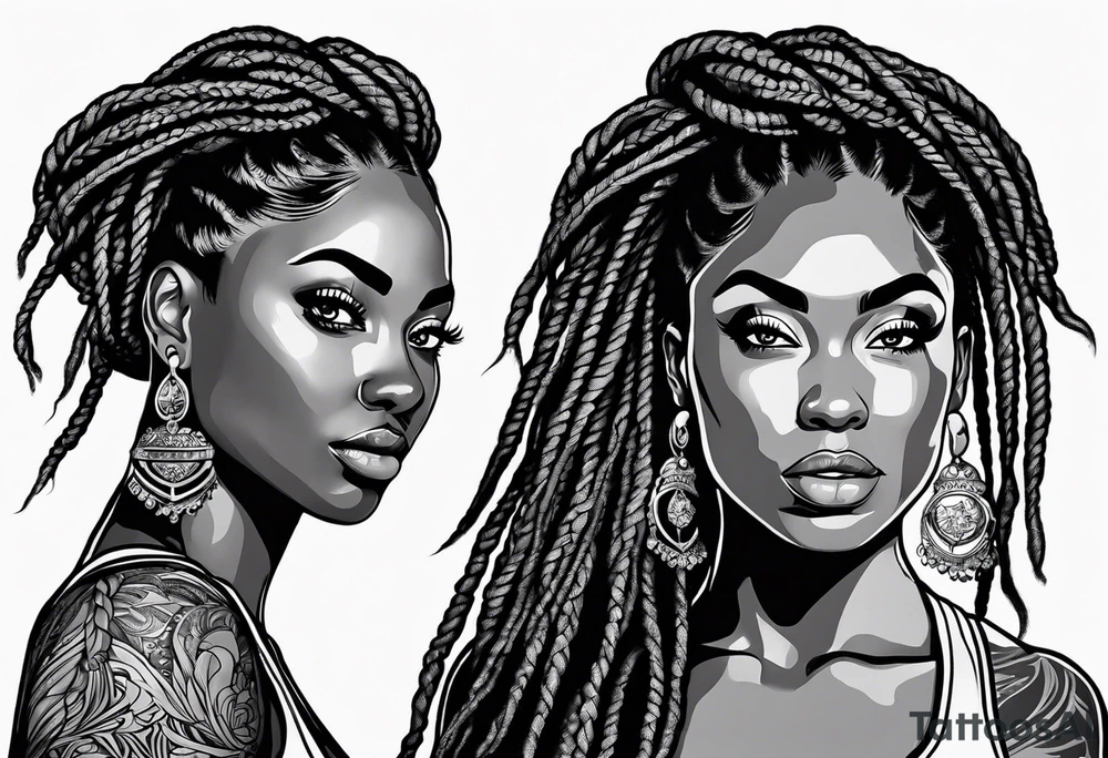 Gym girl silhouette with locs tattoo idea