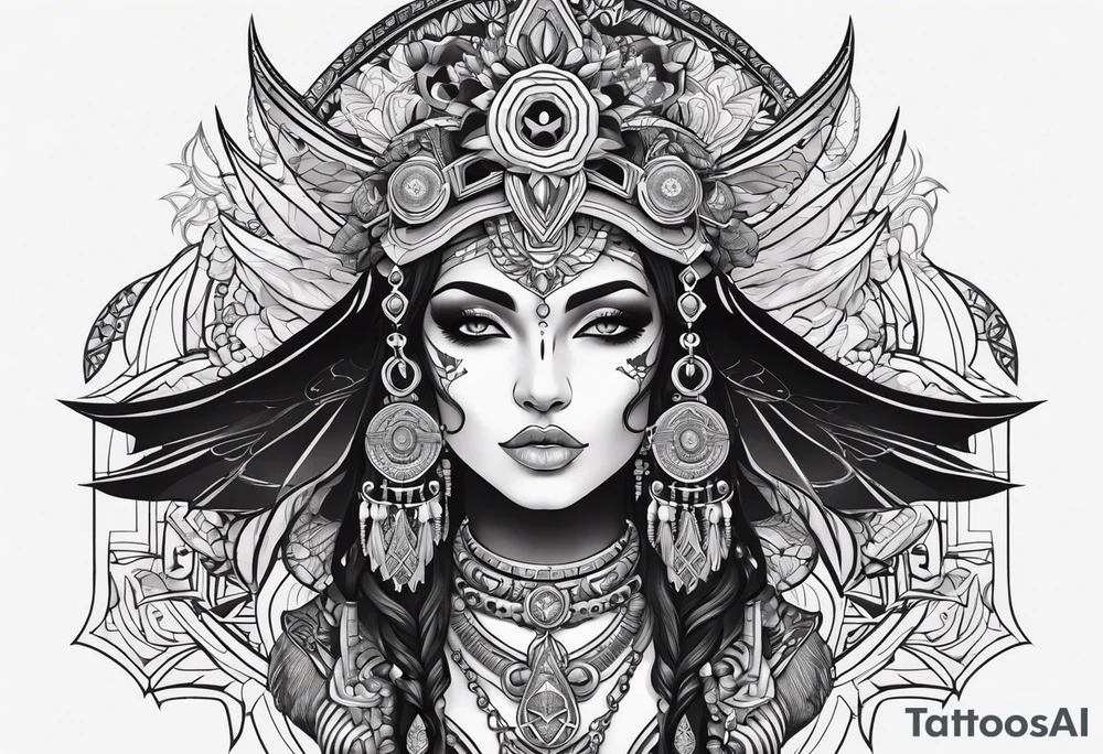kali, alien goddess, valkrye, pirate, zenza, lotus, wing, pachamama, skull tattoo idea