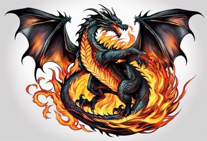dragon and fire in long horizontal tattoo idea