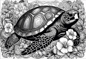 Full Sleeve and chest, Viking, Hawaiian, sea Turtle, flowers tattoo idea
