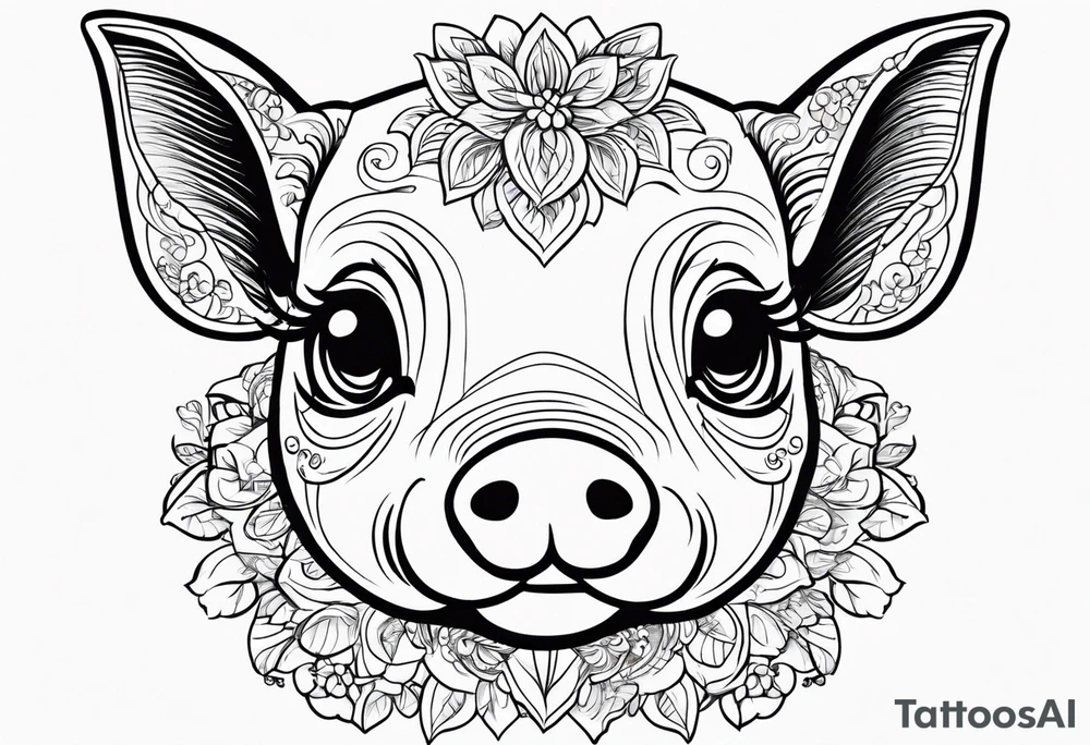very cute happy piglet.
outline only.
black and white only.
only show the piglet. no extra lines or decoration.
no black shading.
dont make the ears too big.
draw only with very thin lines (1px)

should look like a tattoo that will only take 15 minutes to draw tattoo idea