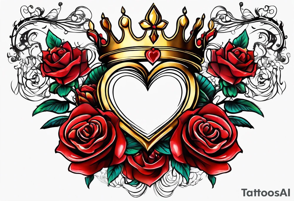 the red rose queen's golden crown with a heart tattoo idea