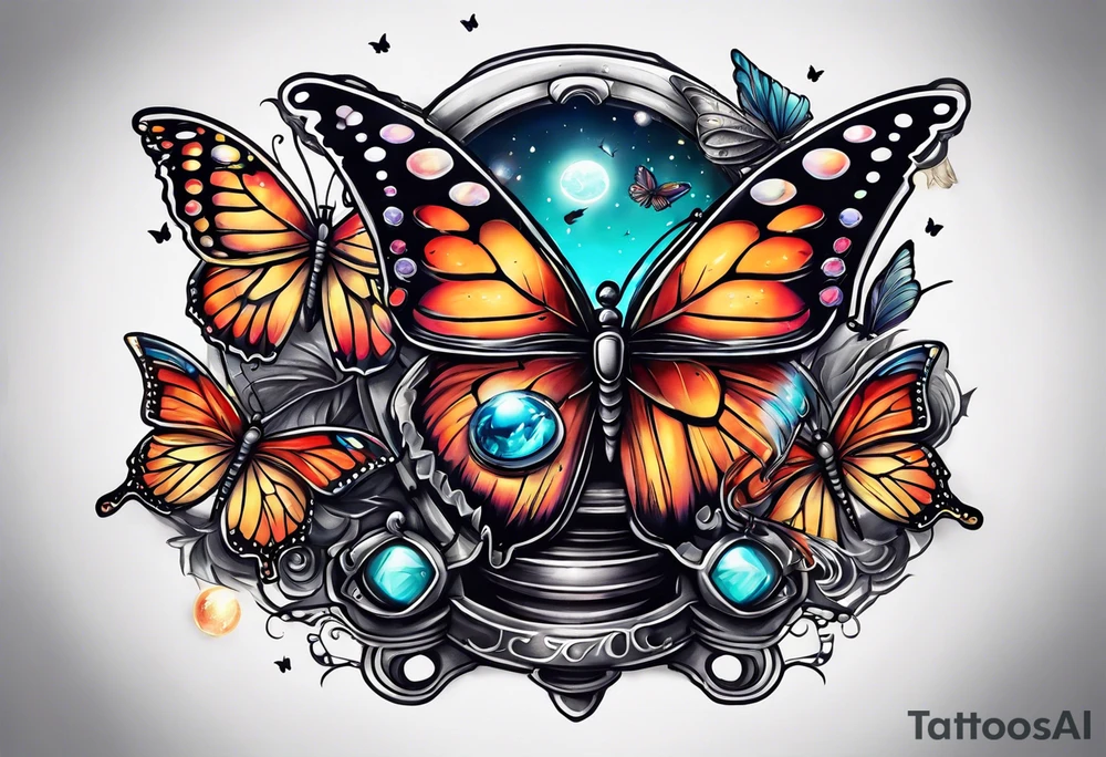 ufo and butterflies tattoo idea