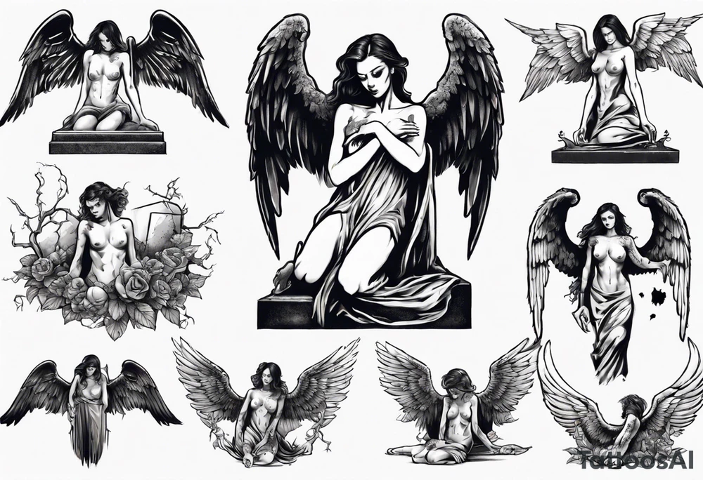 Fallen angel on a grave tattoo idea