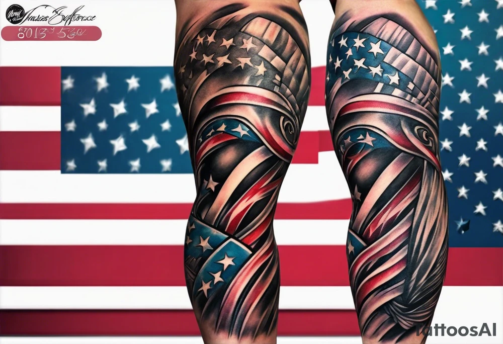 american flag leg sleeve tattoo idea