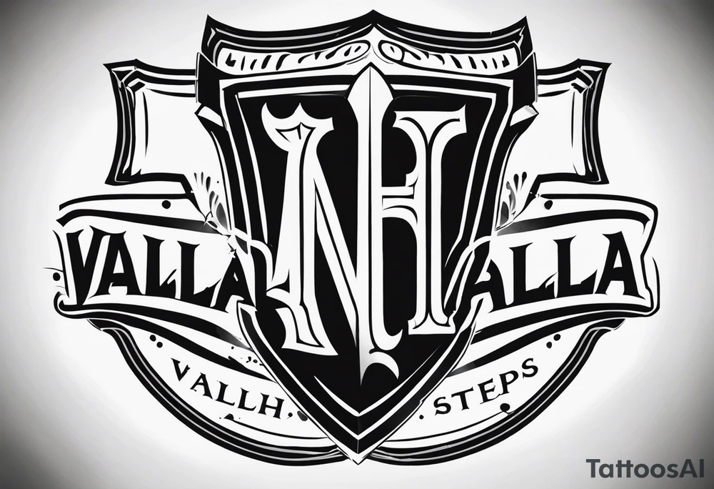 Valhalla steps shield sword tattoo idea