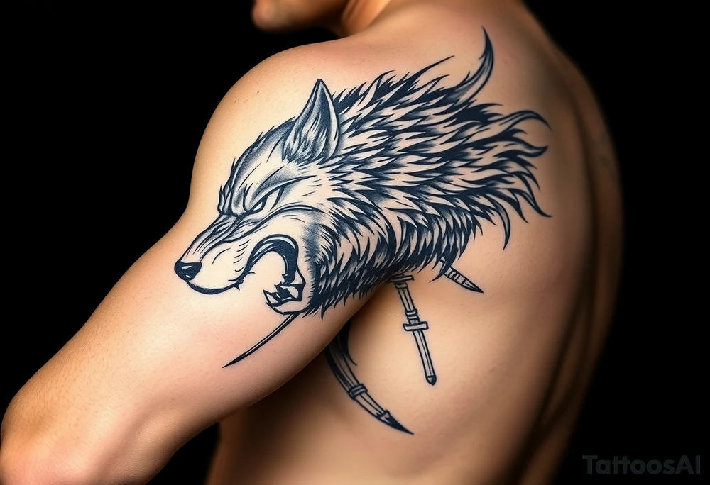 Hyper realistic Wolf, Samurai tattoo idea