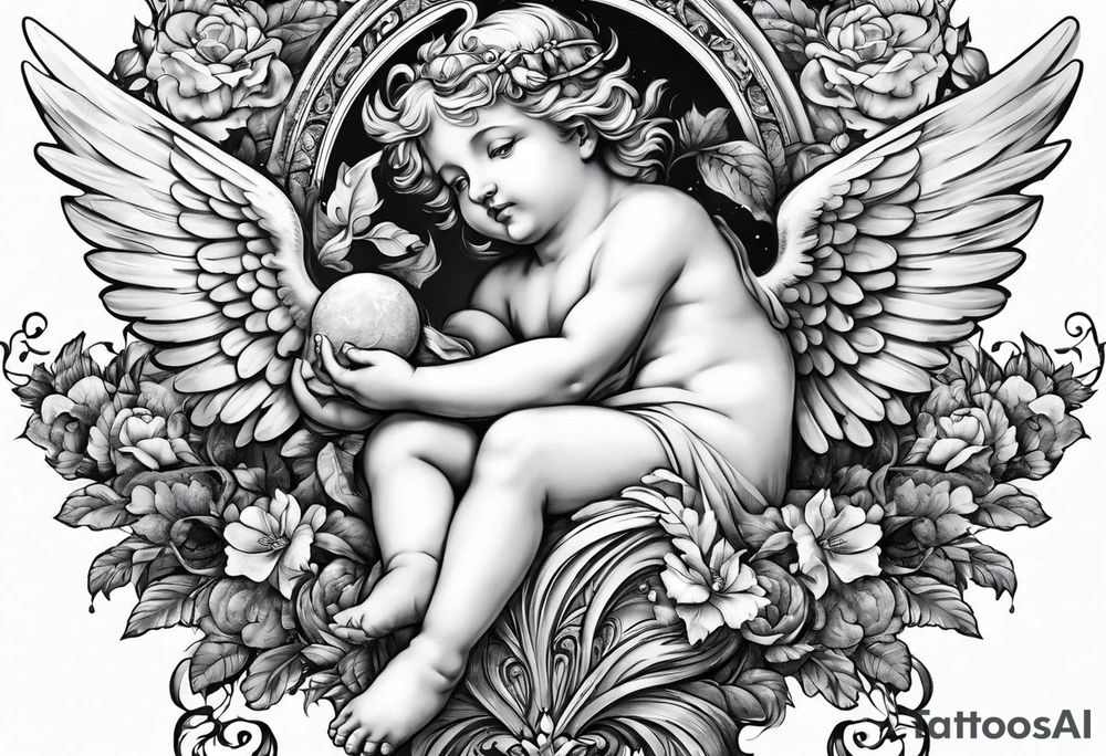 Flying Cherub renaissance style tattoo idea