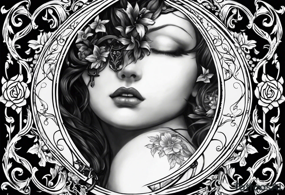 rosary with floral vines wrapped around it loving memory 1918-2006 tattoo idea