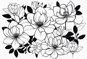 The tattoo i am searching for has to be around 20cm heigh and with 8cm width. It should be a stew with some flowers and at the top should be a small magnolia... It should be fineline tattoo idea