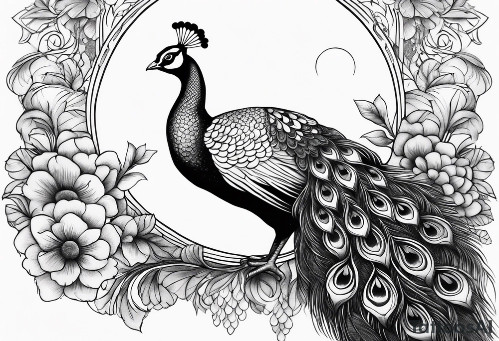 beautiful peacock with moon tattoo idea