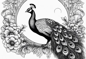 beautiful peacock with moon tattoo idea
