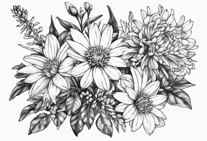 Aster and larkspur bouquet tattoo idea