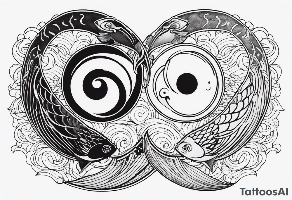 yin yang irezumi fishes japanese patterns tattoo idea