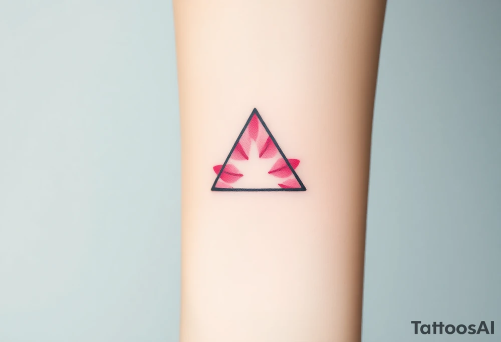 A watercoloured pink triangle, with small lining and upside down. Just the colour pink. No shapes. Just the colour pink and a small black outline tattoo idea