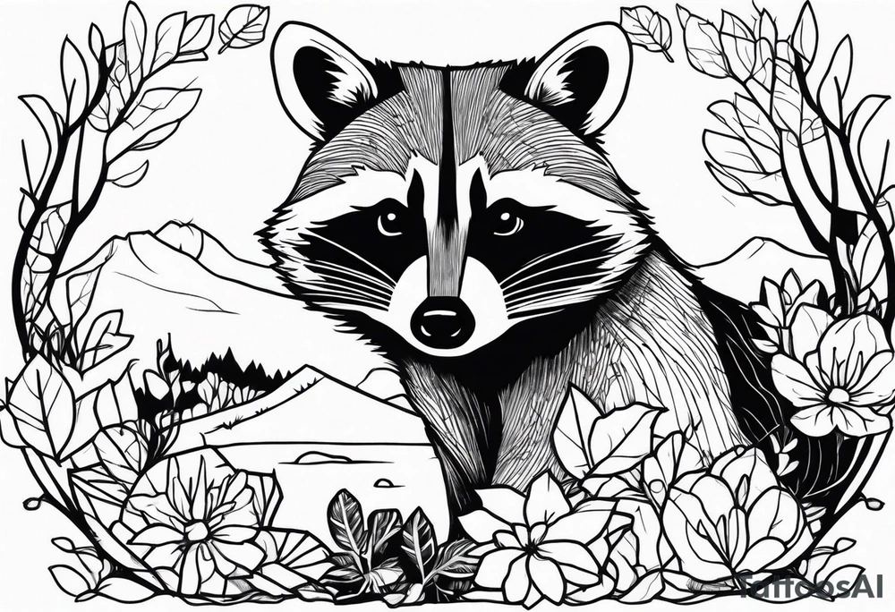 Raccoon in nature tattoo idea