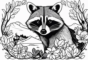 Raccoon in nature tattoo idea