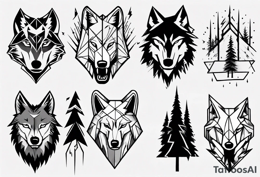lightning over forest with wolf howling tattoo idea