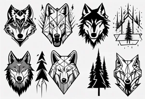 lightning over forest with wolf howling tattoo idea