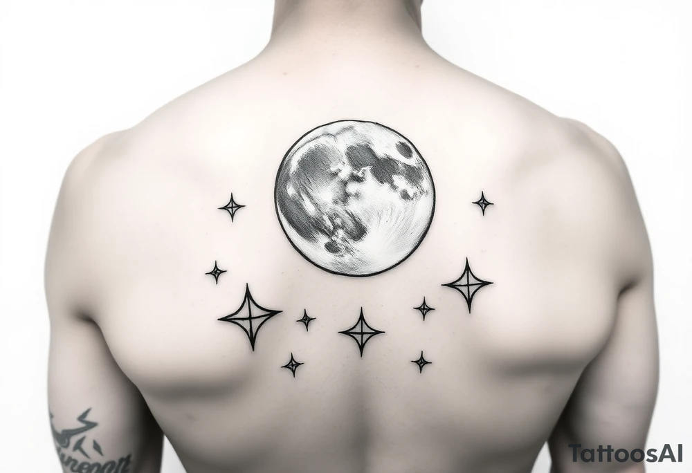 Full moon with stars tattoo idea