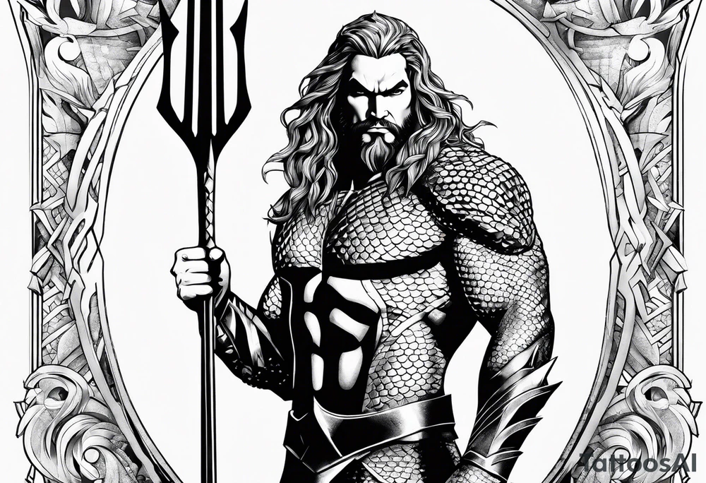 aquaman superhero with trident tattoo idea