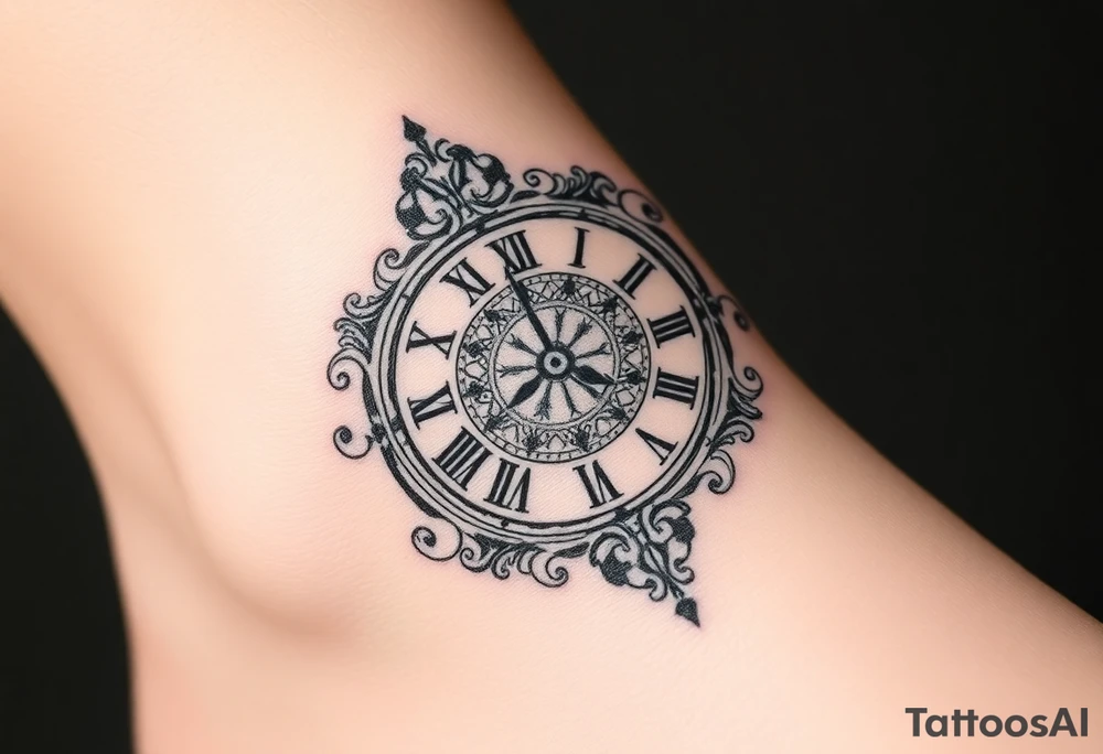 vintage roman numerals within ornate clockwork mechanism tattoo idea