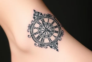 vintage roman numerals within ornate clockwork mechanism tattoo idea