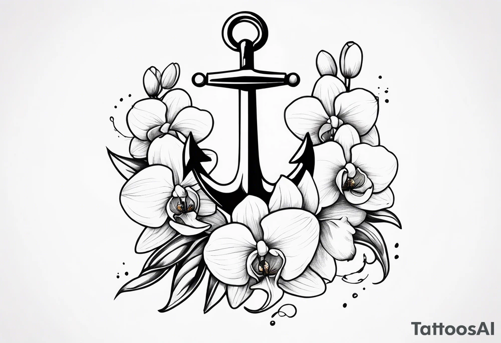 An anchor and orchids tattoo idea