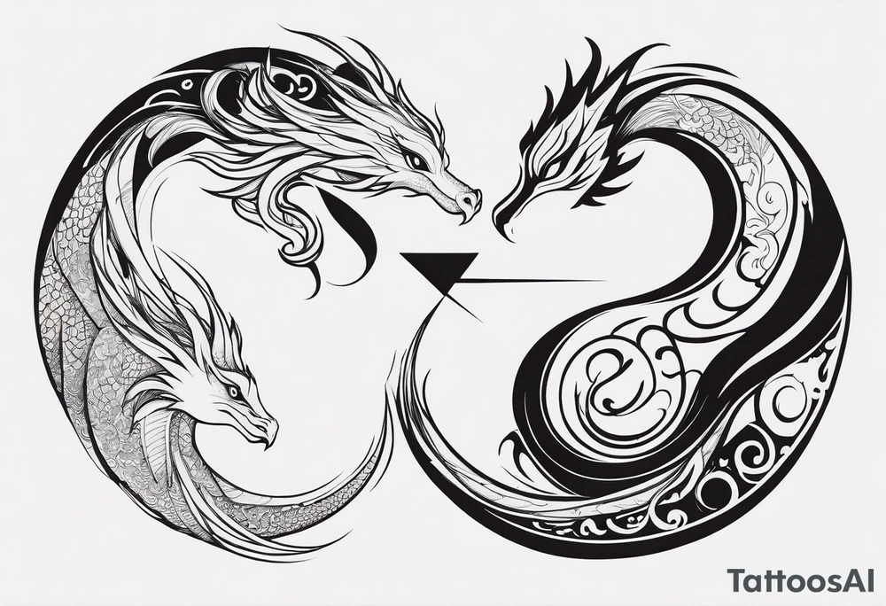 For a Gen Z-inspired dragon and phoenix tattoo, think of a clean, minimalist design that combines symbolism with bold, sleek lines. Imagine a dragon and phoenix spiraling together in a yin-yang-inspired layout. The dragon has a slightly abstract, modern shape, with sharp, flowing lines to show power, resilience, and wisdom, while the phoenix is rendered with sweeping curves and minimal detailing, symbolizing rebirth, growth, and transformation.

Both creatures should interact in a harmonious way, representing balance and duality. To keep it meaningful, focus on line work rather than intricate shading—clear, open spaces allow the tattoo to feel light and energetic. Adding small symbols, like stars or a faint galaxy backdrop, can enhance the "rising from ashes" and "strength through challenge" themes. This design will appeal timelessly while resonating with Gen Z’s love for symbolism and simplicity. tattoo idea