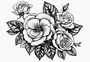 3 violets with greenery with a rose tattoo idea