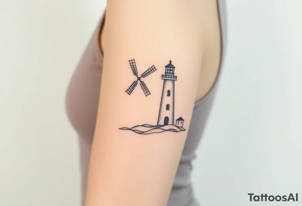 Windmill and lighthouse intertwined tattoo idea