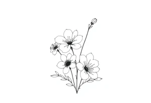 two july birth flowers, one november birth flower and a december birth flower in a boquet tattoo idea