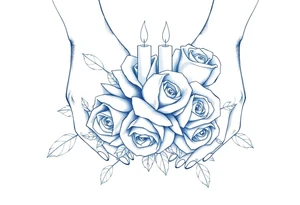 Two hands, two roses, two candles, blue tattoo idea