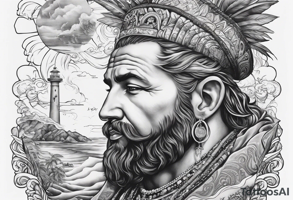 God on top representing god over everything, lower on the leg show things like money, drinking, something beachy, cards tattoo idea