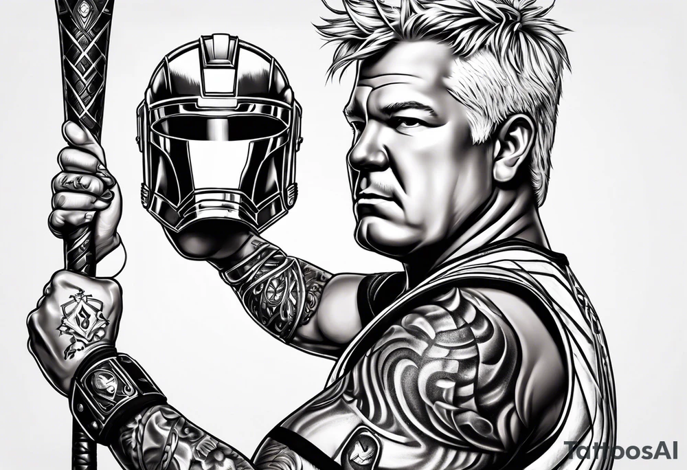John Daly wearing the Infinity Gauntlet on one hand and holding a putter on the other hand. tattoo idea