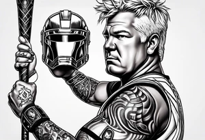 John Daly wearing the Infinity Gauntlet on one hand and holding a putter on the other hand. tattoo idea