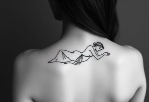 delicate small silhouette of woman lying on her side partially unclothed thin lines tattoo idea