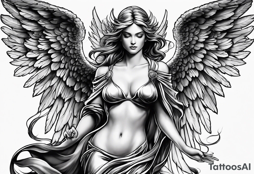 Angel with dominance tattoo idea