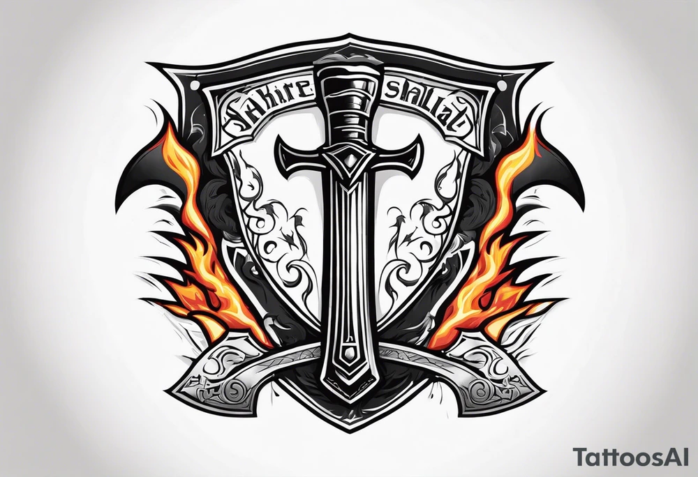 valhalla on fire
sword shield axe tattoo idea
