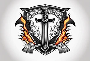 valhalla on fire
sword shield axe tattoo idea