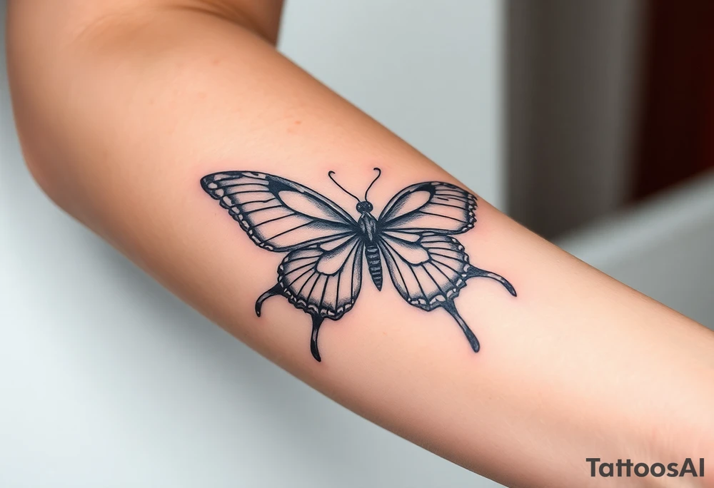 ethereal butterfly with flowing silk ribbons in moonlight tattoo idea