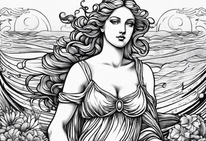 Goddess Venus full body standing in ocean tattoo idea