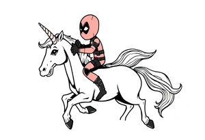 Deadpool riding cartoon unicorn tattoo idea