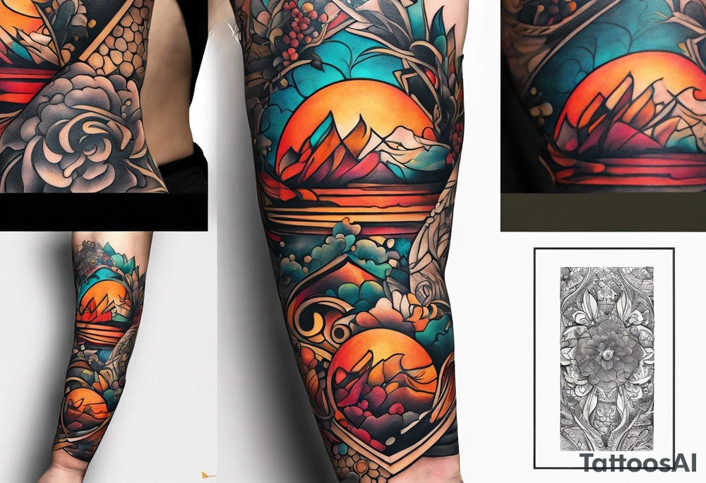 Arm Sleeve Tattoo with fall colors tattoo idea