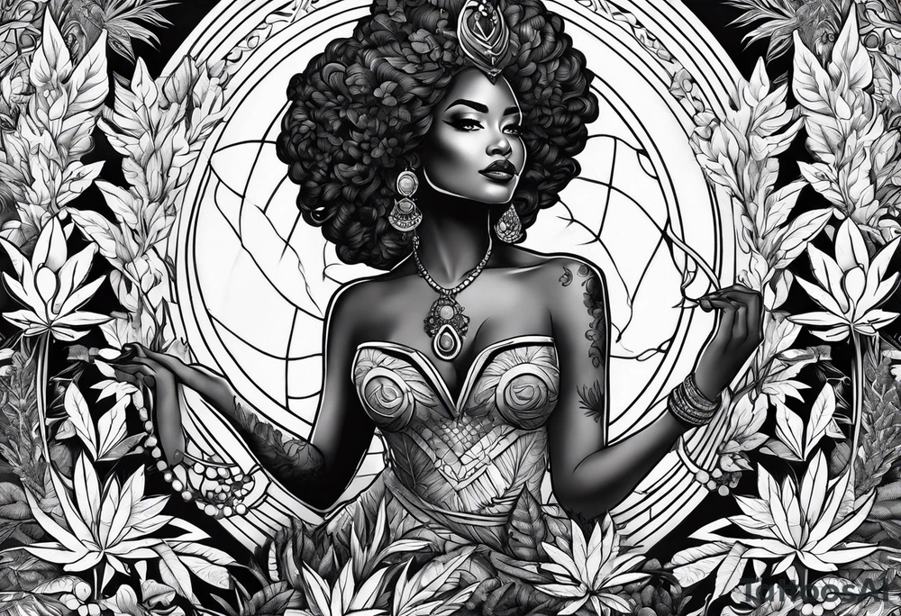 Black Goddess of marijuana tattoo idea